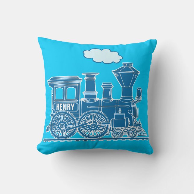 Ihr Name Dampfzug Lokomotive Blaue Kissen (Vorderseite)