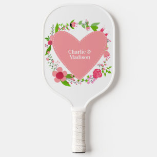 Ihr Name(e) in einem Blumenherz Pickleball Schläger