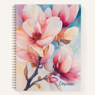 Ihr Name Elegant Rosa Magnolia Blüten Notizbuch