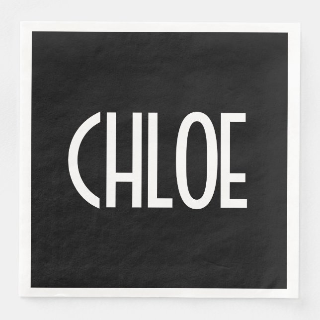 Ihr Name, fett weißer Text | Schwarz Serviette (Vorderseite)