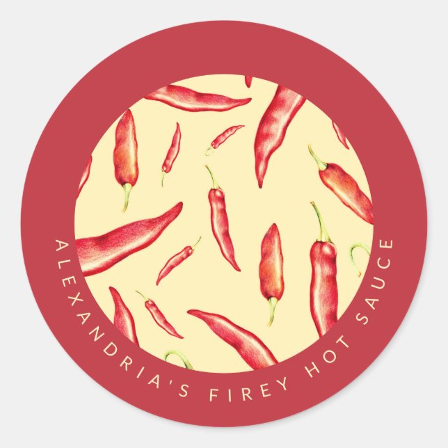 Ihr Name Firey Hot Sauce | Roter Chili Paprikascho Runder Aufkleber (Vorderseite)