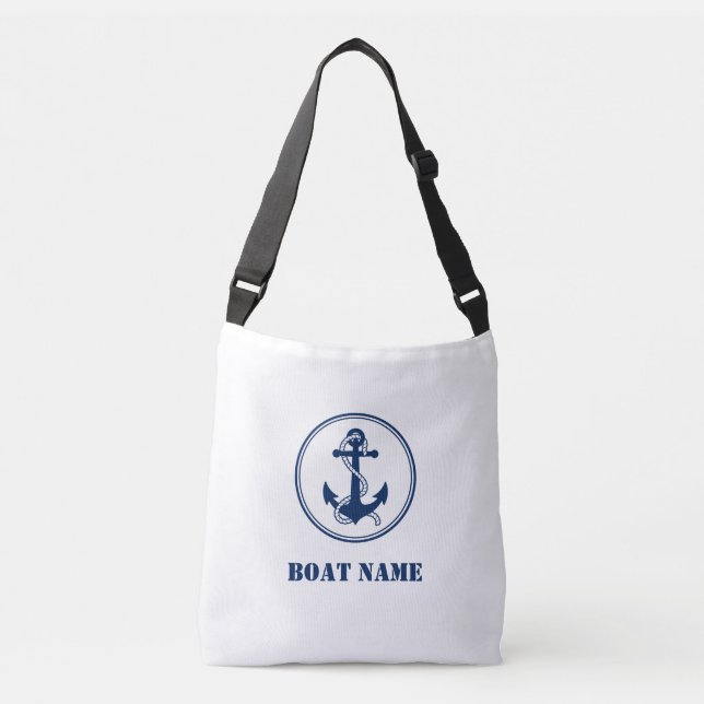 Ihr Name für Ihr Boot Cross Body Tasche Rope & Anc (Vorderseite)