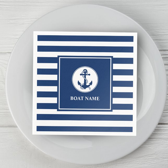 Ihr Name für Ihr Boot Seil & Anker Blaue Streifen Serviette (Von Creator hochgeladen)