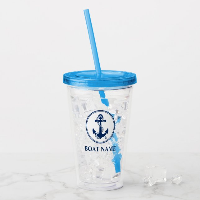 Ihr Name für Ihr Boot Seil & Ankerblau Acryltrinkbecher (Vorderseite Ice)