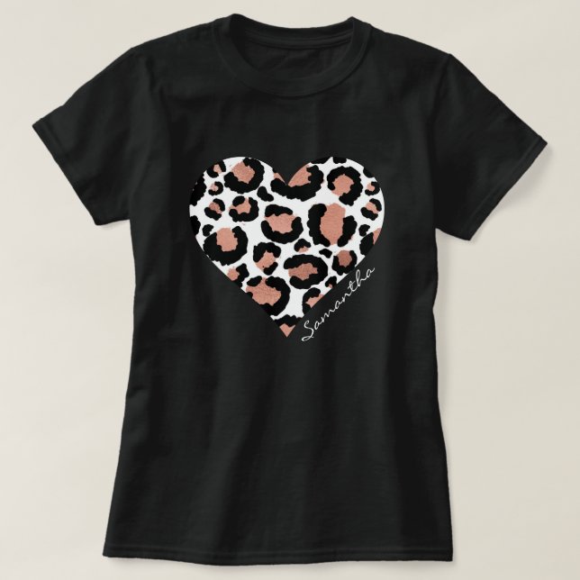 Ihr Name Herz Leopard Geparden Tiermuster T-Shirt (Design vorne)