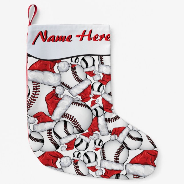 IHR NAME HIER - Baseballs und Weihnachtsmannmützen Kleiner Weihnachtsstrumpf (Vorderseite)