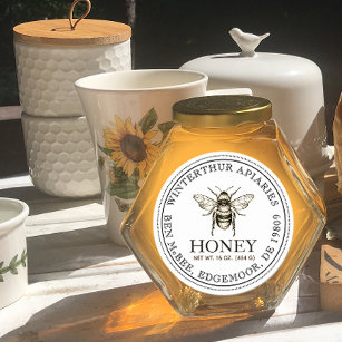 Ihr Name hier Editable White Honey Jar Bee Label Runder Aufkleber