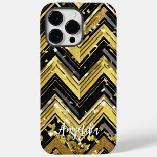 Ihr Name hier in Zickzack Schwarz und Gold Case-Mate iPhone 14 Pro Max Hülle