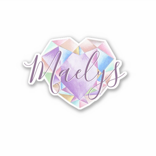 Ihr Name hier Niedlich Pastel Rainbow Heart Diamon Aufkleber (Vorderseite)