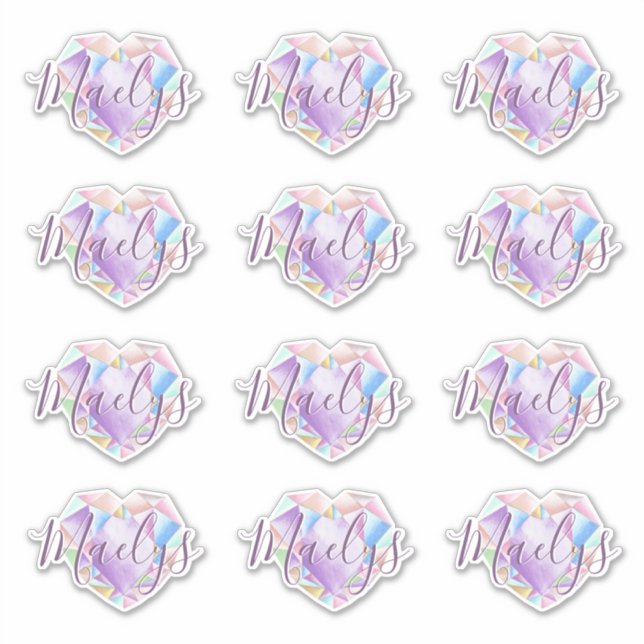 Ihr Name hier Niedlich Pastel Rainbow Heart Diamon Aufkleber (Vorderseite)