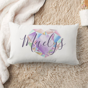 Ihr Name hier Niedlich Pastel Rainbow Heart Diamon Lendenkissen