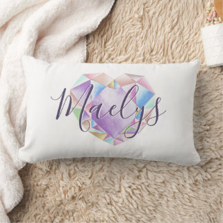 Ihr Name hier Niedlich Pastel Rainbow Heart Diamon Lendenkissen