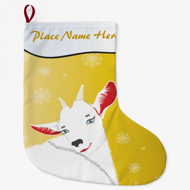IHR NAME HIER Niedliche Weihnachtsziege Gold Großer Weihnachtsstrumpf (Vorderseite)
