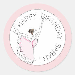 Ihr Name hier Pink Ballerina Happy Birthday Runder Aufkleber