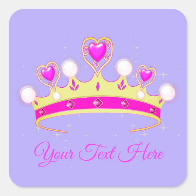 Ihr Name/Ihre Farbe Perle Pink & Gold Kronprinzess Quadratischer Aufkleber (Vorderseite)