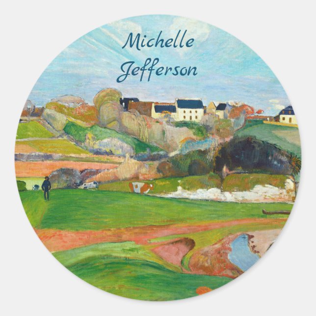Ihr Name Impressionist Pastoral Gemälde Gauguin Runder Aufkleber (Vorderseite)