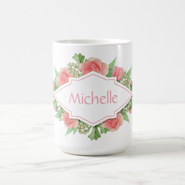 Ihr Name in Blume Frame-Tasse Kaffeetasse (Mittel)