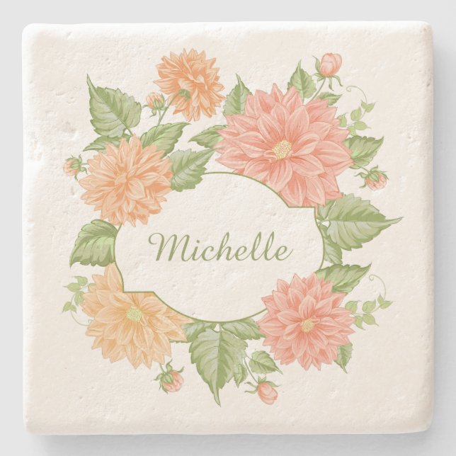 Ihr Name in Blume Rahmen Untersetzer (Vorderseite)