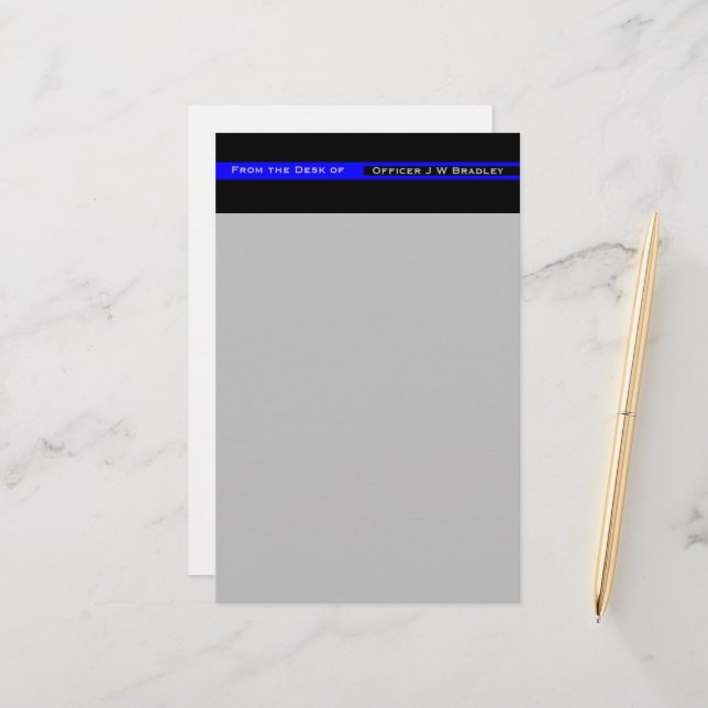 Ihr Name in der Thin Blue Line Polizeiunterstützun Briefpapier (Vorderseite/Rückseite Beispiel)