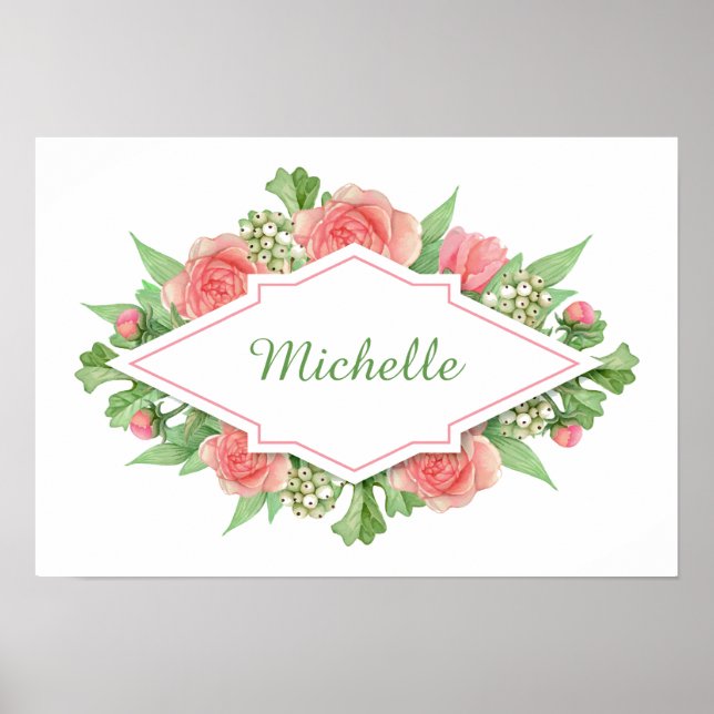 Ihr Name in einer Blume Rahmen benutzerdefiniertes Poster (Vorne)