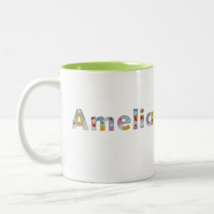 Ihr Name in künstlerischen Blumenbriefen / Amelia Zweifarbige Tasse