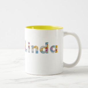 Ihr Name in künstlerischen Blumenbriefen / Linda Zweifarbige Tasse