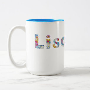 Ihr Name in künstlerischen Blumenbriefen / Lisa T Zweifarbige Tasse