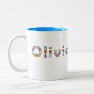 Ihr Name in künstlerischen Blumenbriefen / Olivia Zweifarbige Tasse