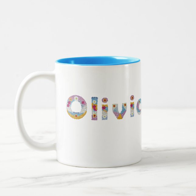 Ihr Name in künstlerischen Blumenbriefen / Olivia Zweifarbige Tasse (Links)
