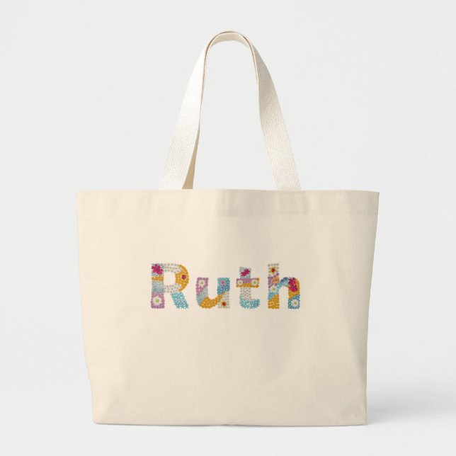Ihr Name in künstlerischen Blumenbriefen / Ruth Jumbo Stoffbeutel (Vorne)