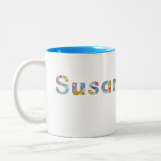 Ihr Name in künstlerischen Blumenbriefen / Susan Zweifarbige Tasse