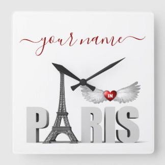 Ihr Name in Paris Eiffelturm Herzogin Wings Quadratische Wanduhr