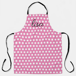 Ihr Name in rosa und weiße Punkte trendy Muster Schürze
