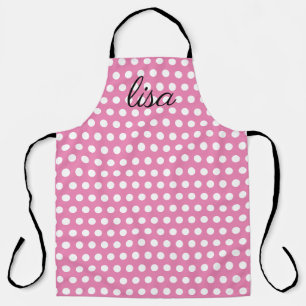 Ihr Name in rosa und weiße Punkte trendy Muster Schürze
