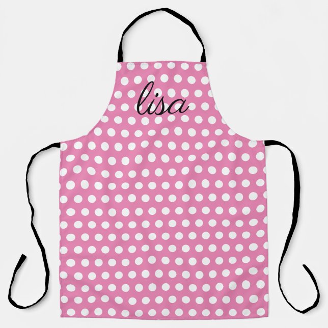 Ihr Name in rosa und weiße Punkte trendy Muster Schürze (Vorderseite)