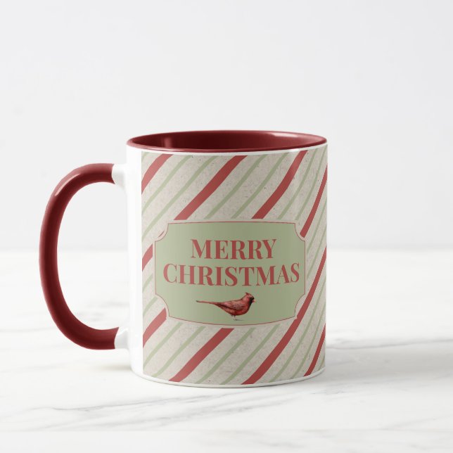 Ihr Name Kardinal und Weihnachtsstreifen Tasse (Links)