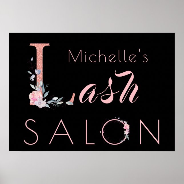 Ihr Name lasche Salon Blumenkohl Glitzer pink schw Poster (Vorne)