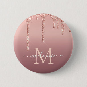 Ihr Name Letter Button Rosen Gold Blush Glitzer