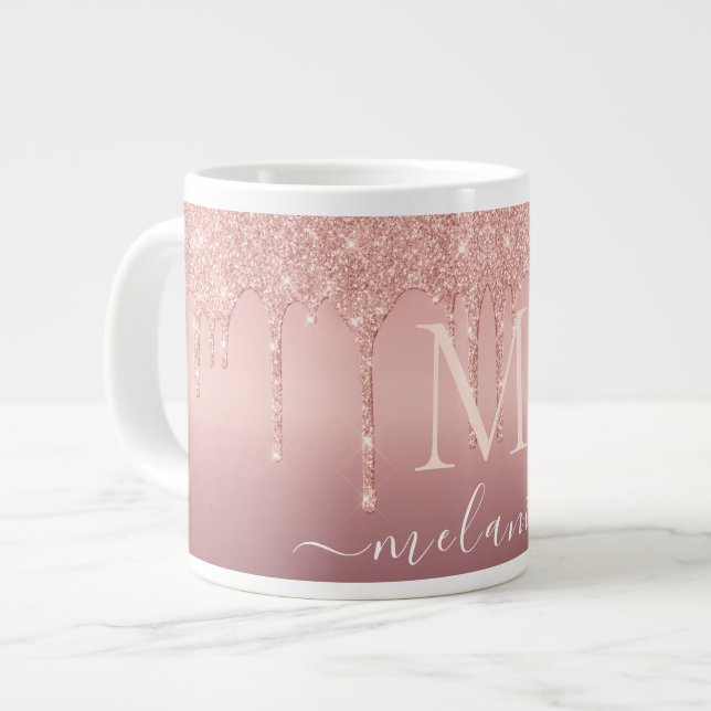 Ihr Name Letter Tasse Rose Gold Blush Glitzer Trop (Vorderseite Links)