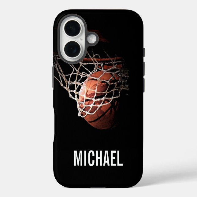 Ihr Name Maßgeschneiderte Basketball-Artwork iPhone 16 Hülle (Rückseite)