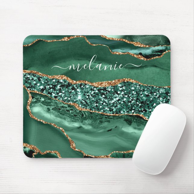 Ihr Name Maus Pad Geschenk Agate Green Gold Glitze Mousepad (Mit Mouse)