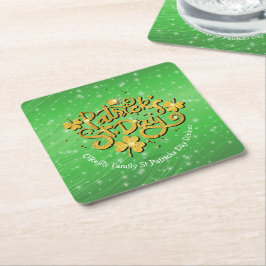 Ihr Name Message St Patricks Day Gold Kleeblatt Rechteckiger Pappuntersetzer