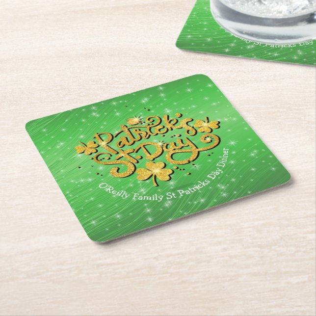 Ihr Name Message St Patricks Day Gold Kleeblatt Rechteckiger Pappuntersetzer (angewinkelt)