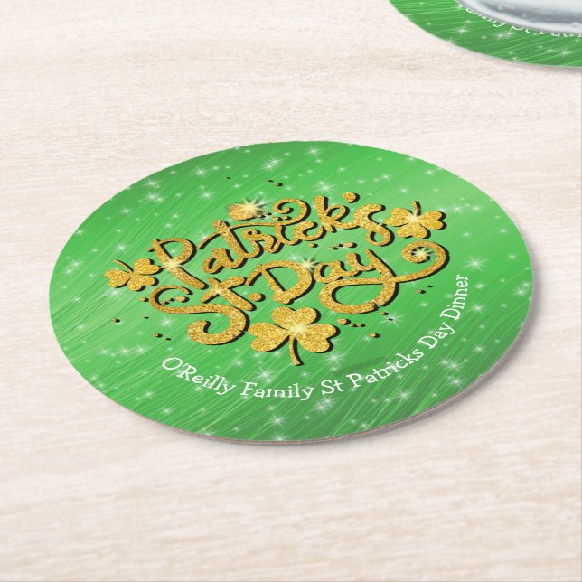 Ihr Name Message St Patricks Day Gold Kleeblatt Runder Pappuntersetzer (Angewinkelt)