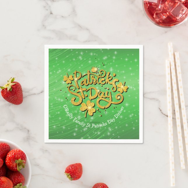 Ihr Name Message St Patricks Day Gold Kleeblatt Serviette (Beispiel)
