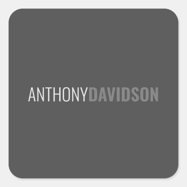 Ihr Name Minimalistisch Elegant Beruflich Gray Quadratischer Aufkleber (Vorderseite)