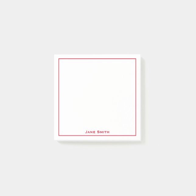 Ihr Name Minimalistisch Red White Post-it Klebezettel (Vorderseite)