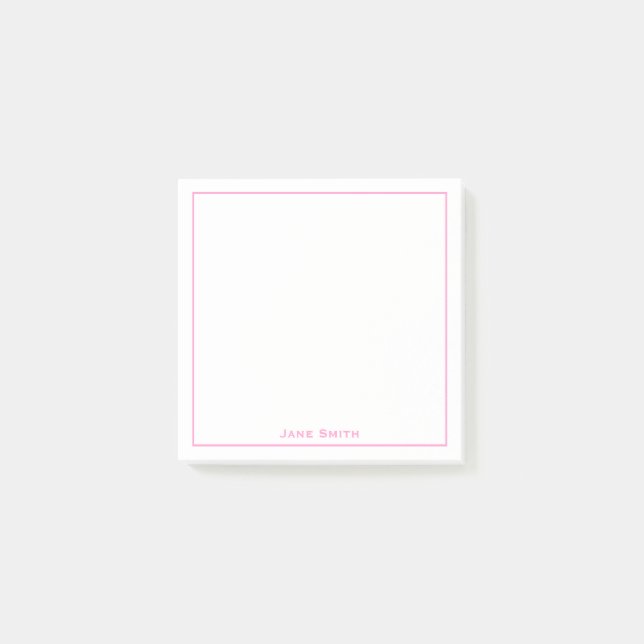 Ihr Name Minimalistisch rosa/weiß Post-it Klebezettel (Vorderseite)