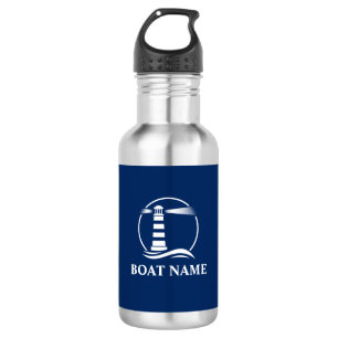 Ihr Name mit dem Leuchtturm des Schiffes Edelstahlflasche