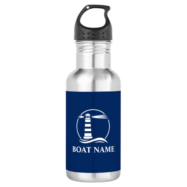 Ihr Name mit dem Leuchtturm des Schiffes Edelstahlflasche (Vorderseite)